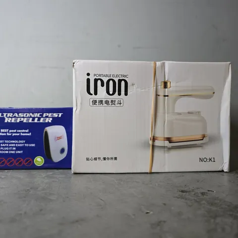 APPROXIMATELY 6 ASSORTED ITEMS TO INCLUDE - PORTABLE ELECTRIC IRON , ULTRASONIC PEST REPLLER ETC