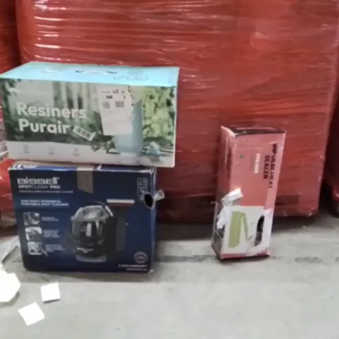 PALLET OF ASSORTED HOUSEHOLD GOODS AND PRODUCTS TO INCLUDE;SPOTCLEAN PRO,RESINERS PURAIR,IMPULSE HEAT SEALER