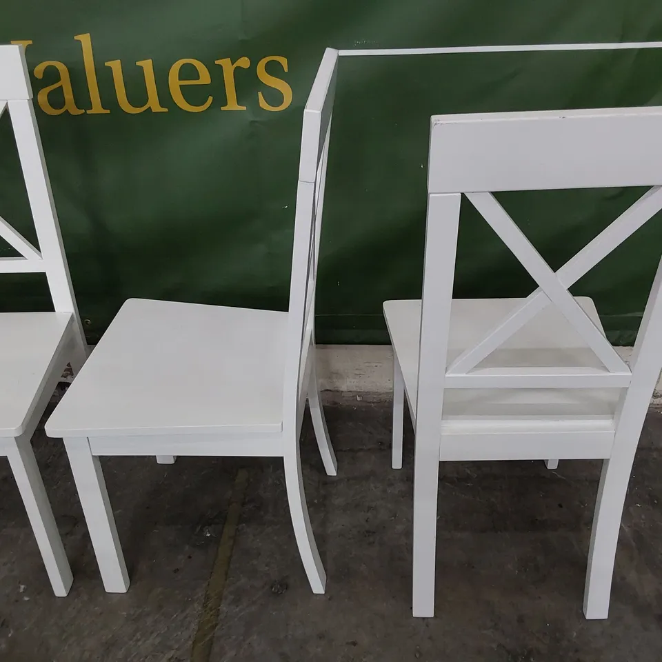 SET OF FOUR WHITE PAINTED WOODEN X BACK DINING CHAIRS 