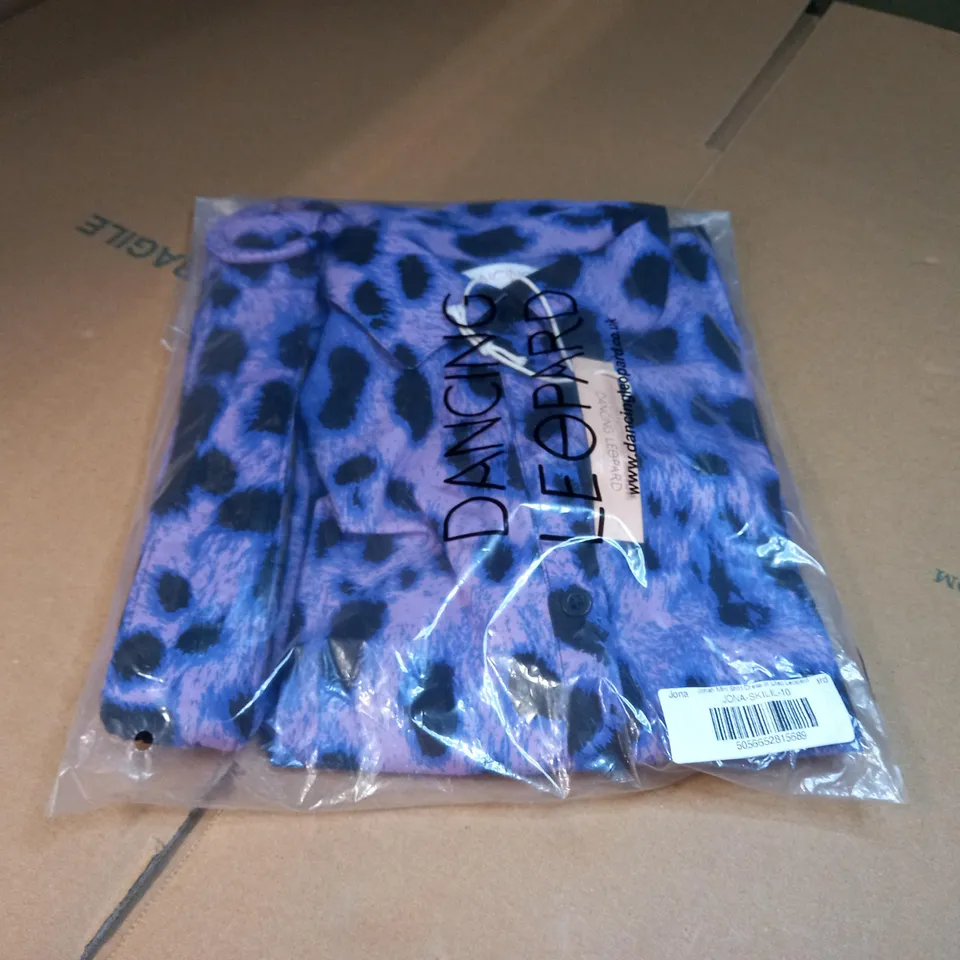 PACKAGED DANCING LEOPARD LILAC LEOPARD MINI SHIRT DRESS - SIZE 10