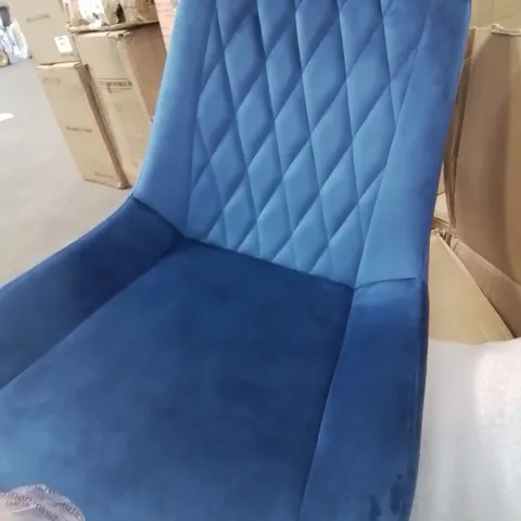 BOXED PAIR OF BLUE DESIGNER FABRIC UPHOLSTERED DINING/SIDE CHAIRS 