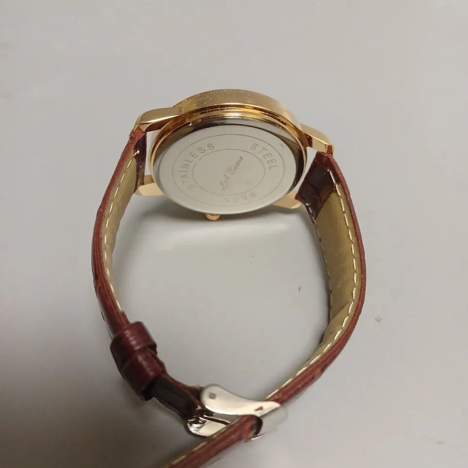 MENS LA BANUS WATCH – GOLD COLOUR CASE – LEATHER STRAP