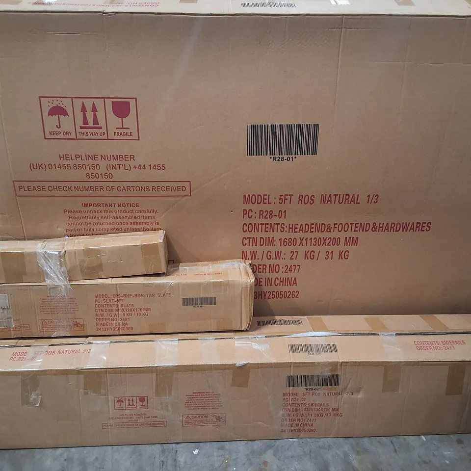 BOXED 5FT ROS BEDFRAME WITH BUTTON DETAIL HEADBOARD IN NATURAL - 3 BOXES