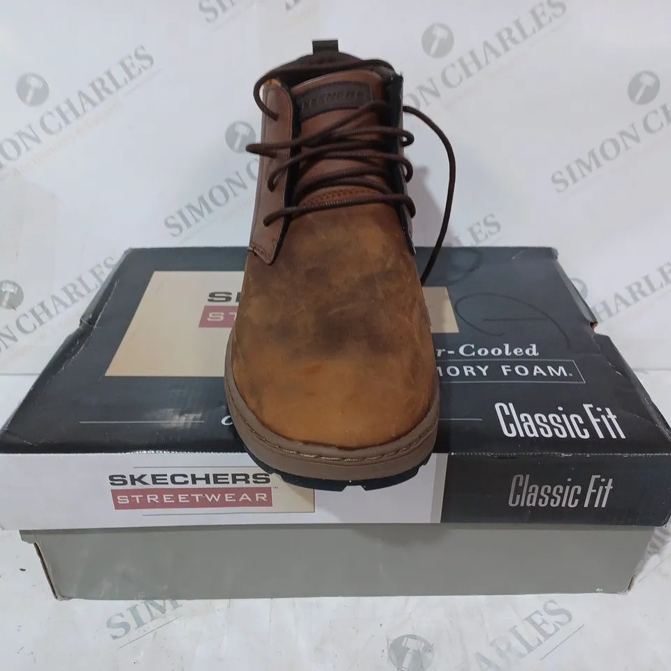 BOXED SKECHERS BOOTS IN DARK BROWN SIZE 11