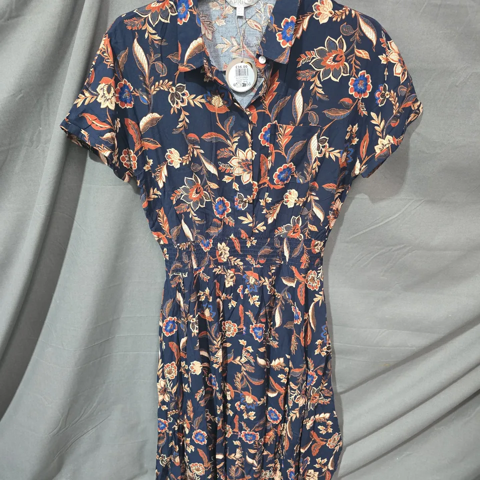 APRICOT FLORAL HANKY HEM MIDI DRESS – NAVY, UK 12 (EU M, US 8)