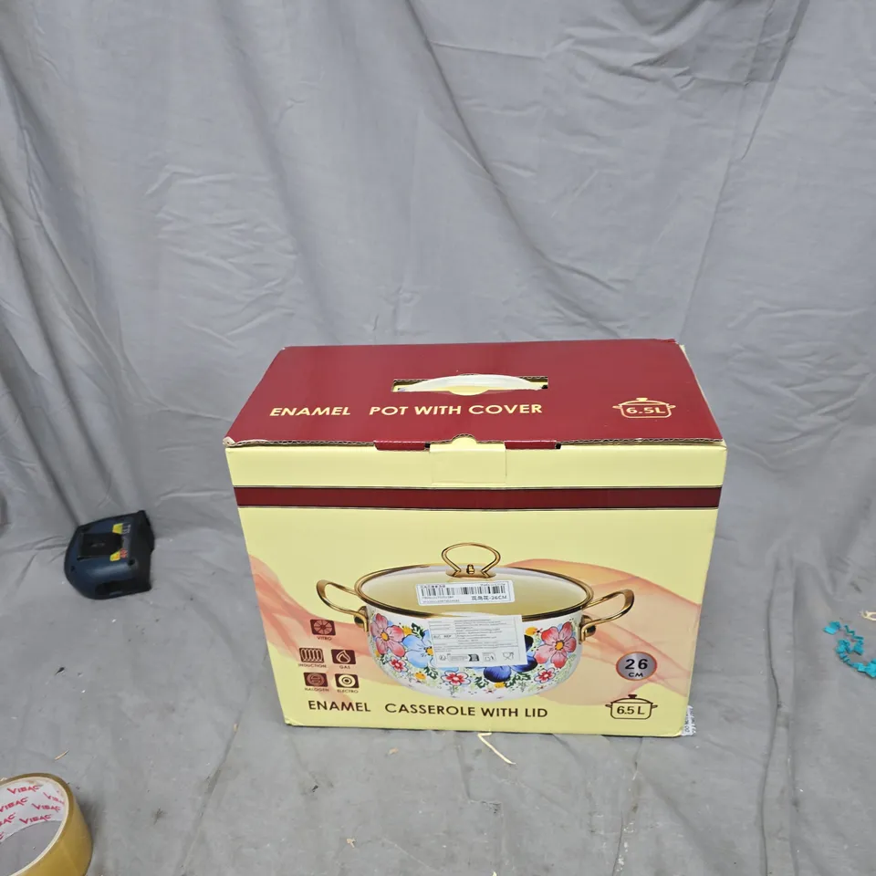 ENAMEL CASSEROLE DISH WITH LID – 26 CM, 6.5 L – BOXED