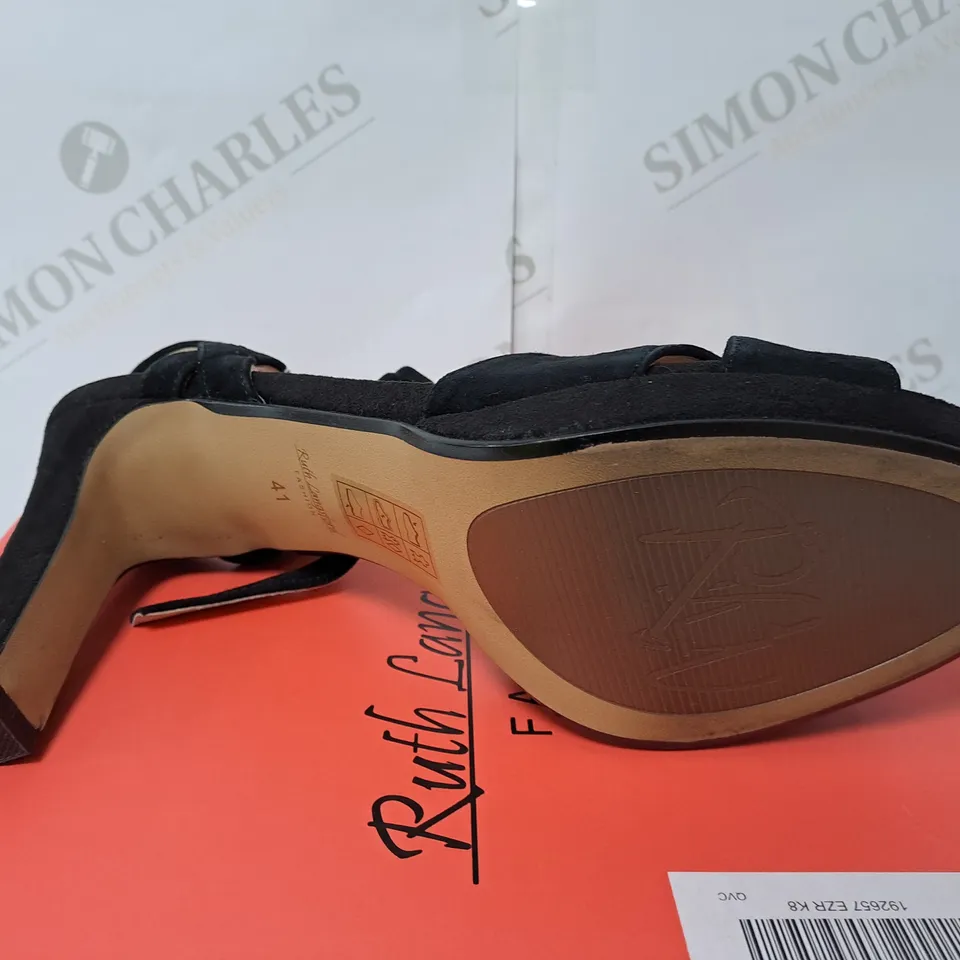 RUTH LANGSFORD BOXED BLACK HEELED SANDAL SIZE 8