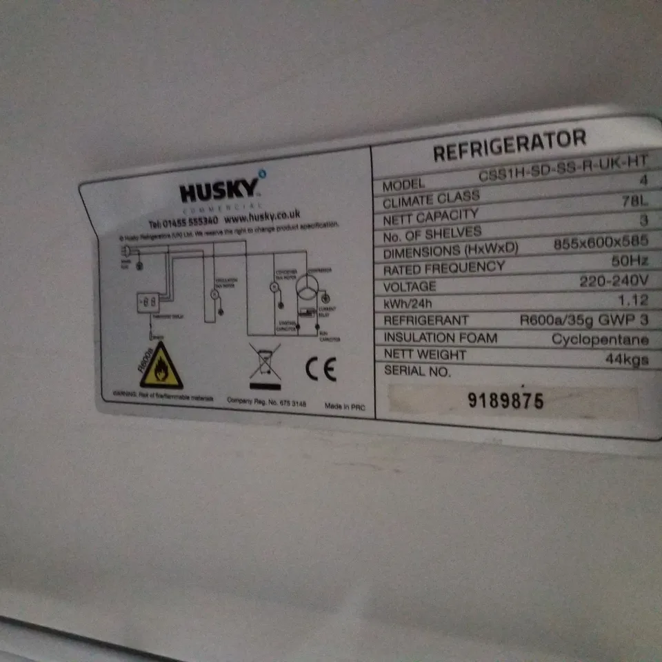 HUSKY SINGLE DOOR UNDER COUNTER FRIDGE – CSS1H-SD-SS-R-UK-HT