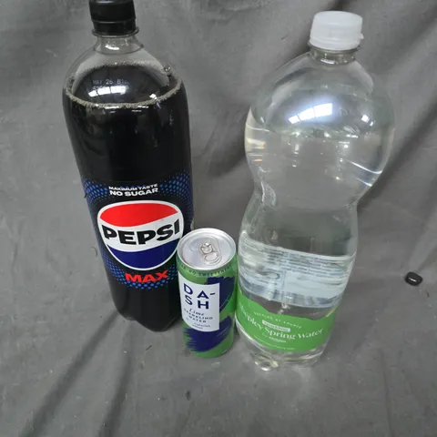 APPROXIMATELY 5 ASSORTED DRINKS TO INCLUDE PEPSI MAX, DASH LIME SPARKLING WATER, SHEPLEY SPRING WATER, ETC - COLLECTION ONLY