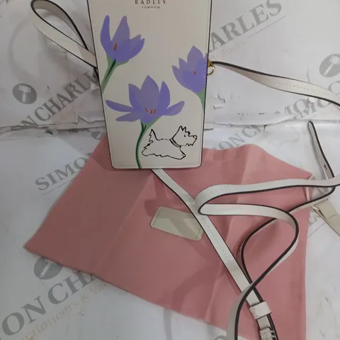BOXED RADLEY LONDON SPRING BULBS LEATHER PHONE POUCH IN CHALK WITH PINK POUCH