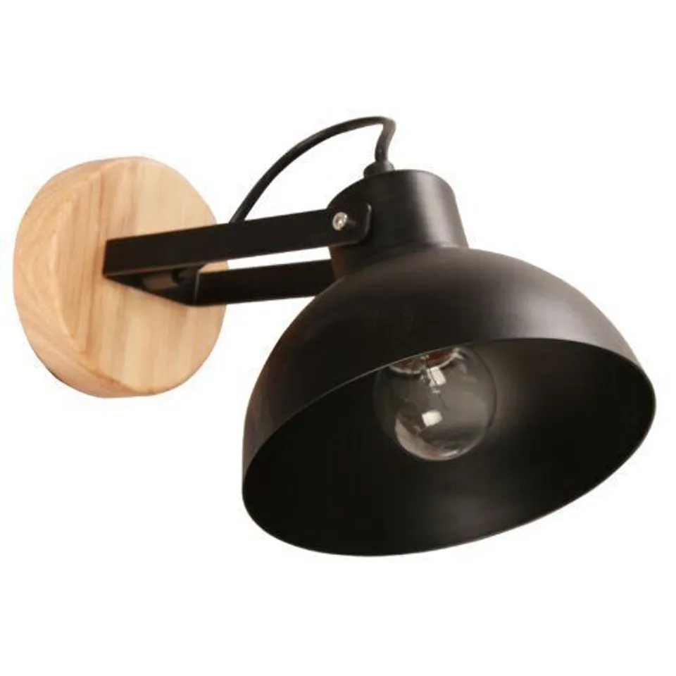 BOXED BRAYDEN STUDIO WALL MOUNTED SPOTLIGHT 1 LIGHT WITH WOOD BASE AND METAL BLACK SHADE