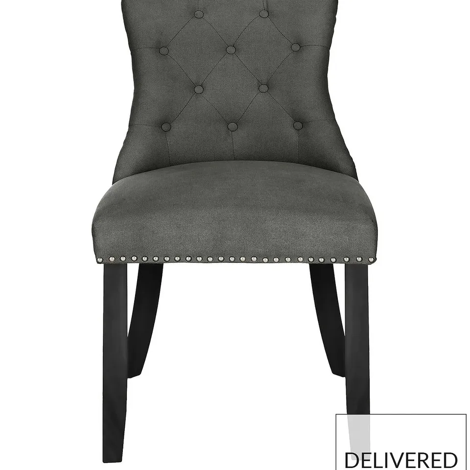 BOXED WARWICK VELVET PAIR OF STANDARD DINING CHAIRS - CHARCOAL/BLACK RRP £199