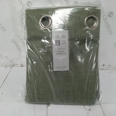 JOHN LEWIS ONE PAIR OF EYELET CURTAINS TEXTURED WEAVE SAGE