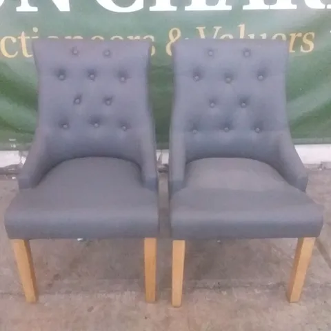 SET OF 2 DESIGNER DUKE DARK GREY LEATHER BUTTON BACK DINING CHAIR (PALE OAK LEG)