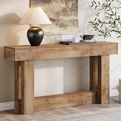 BOXED TRIBESIGNS 160CM NARROW CONSOLE TABLE, 2-TIER RUSTIC INDUSTRIAL SOFA TABLE WITH BLACK WOOD GRAIN, FOR BEHIND COUCH, HALLWAY, LIVING ROOM, ENTRANCE HALL – EASY ASSEMBLY (LIGHT OAK BROWN) HOGA-RY0