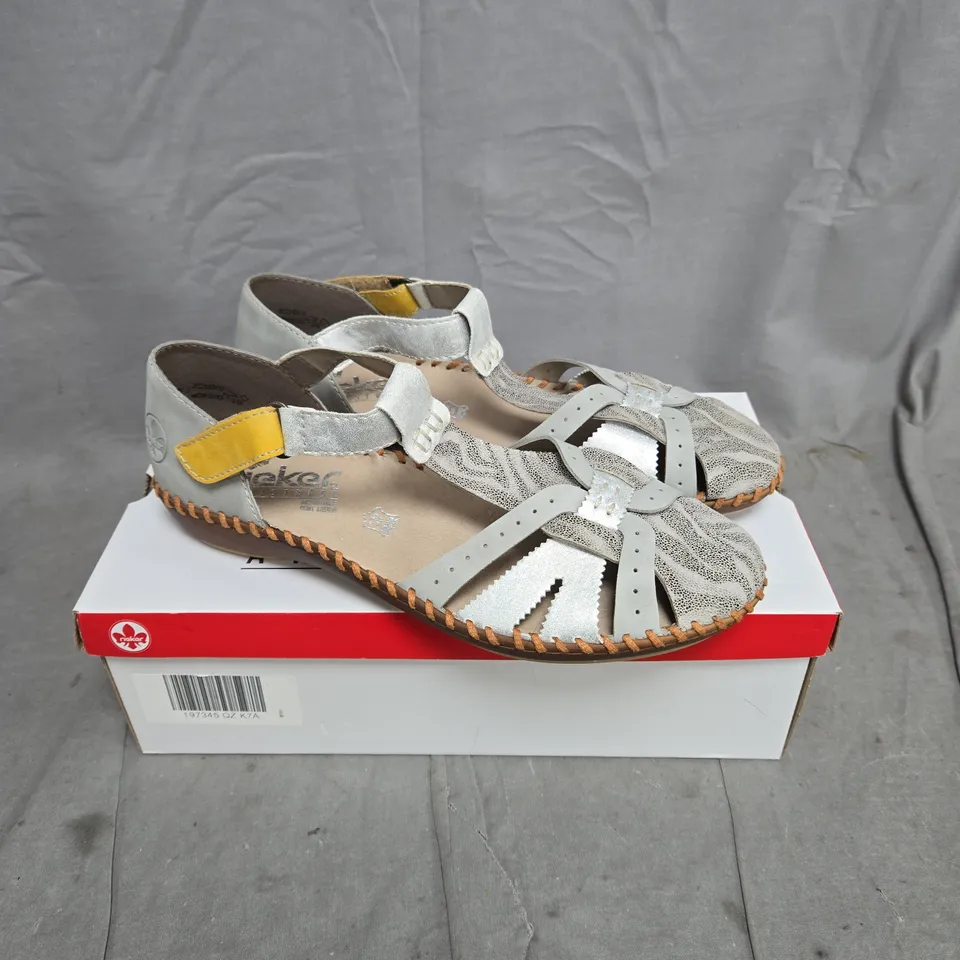 RIEKER SILVER/PLATINUM SANDAL SIZE 41 BOXED