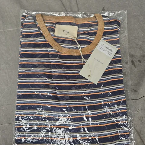 FOLK MULTISTRIPE T-SHIRT IN NAVY/MIX SIZE MEDIUM