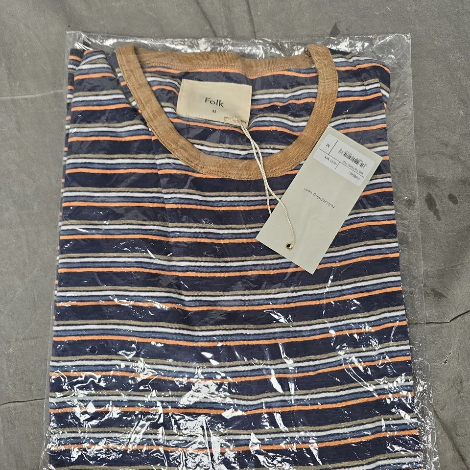 FOLK MULTISTRIPE T-SHIRT IN NAVY/MIX SIZE MEDIUM