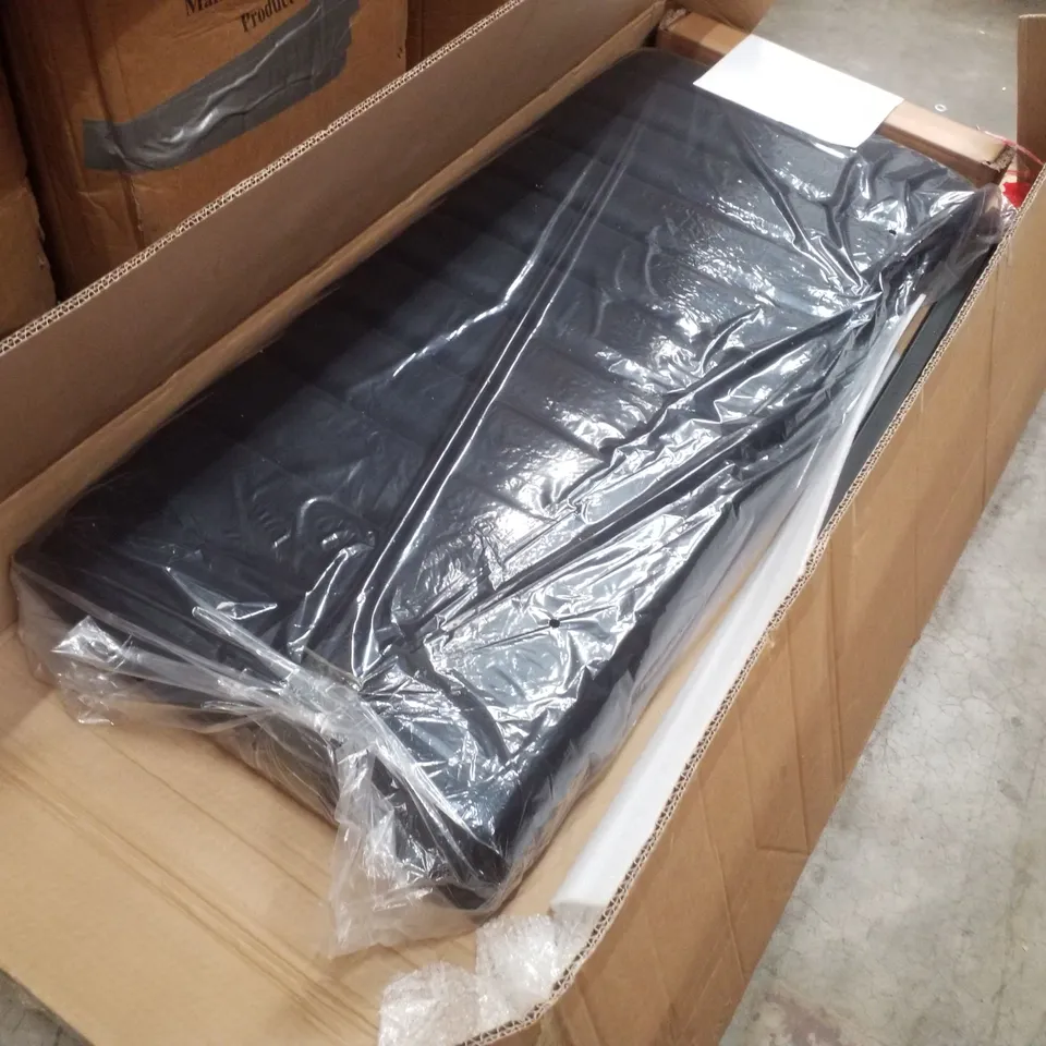 BOXED BLACK VELVET UPHOLSTERED BENCH