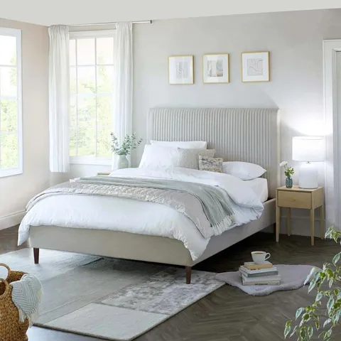 BOXED DANETTI AVERY KING SIZE BED - CREAM SOFT MELANGE FABRIC (3 BOXES)