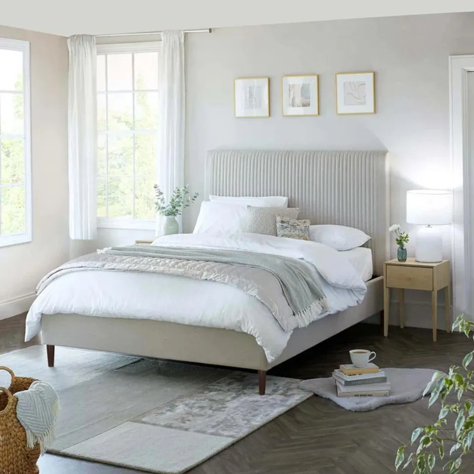 BOXED DANETTI AVERY KING SIZE BED - CREAM SOFT MELANGE FABRIC (3 BOXES)