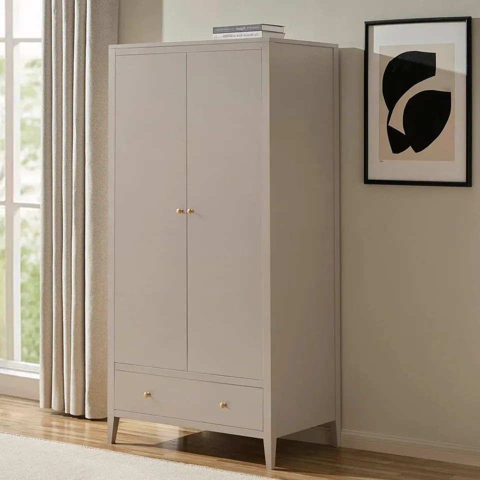 BOXED DUSK POPPY 2 DOOR WARDROBE WITH DRAWER - TAUPE (2 BOXES)