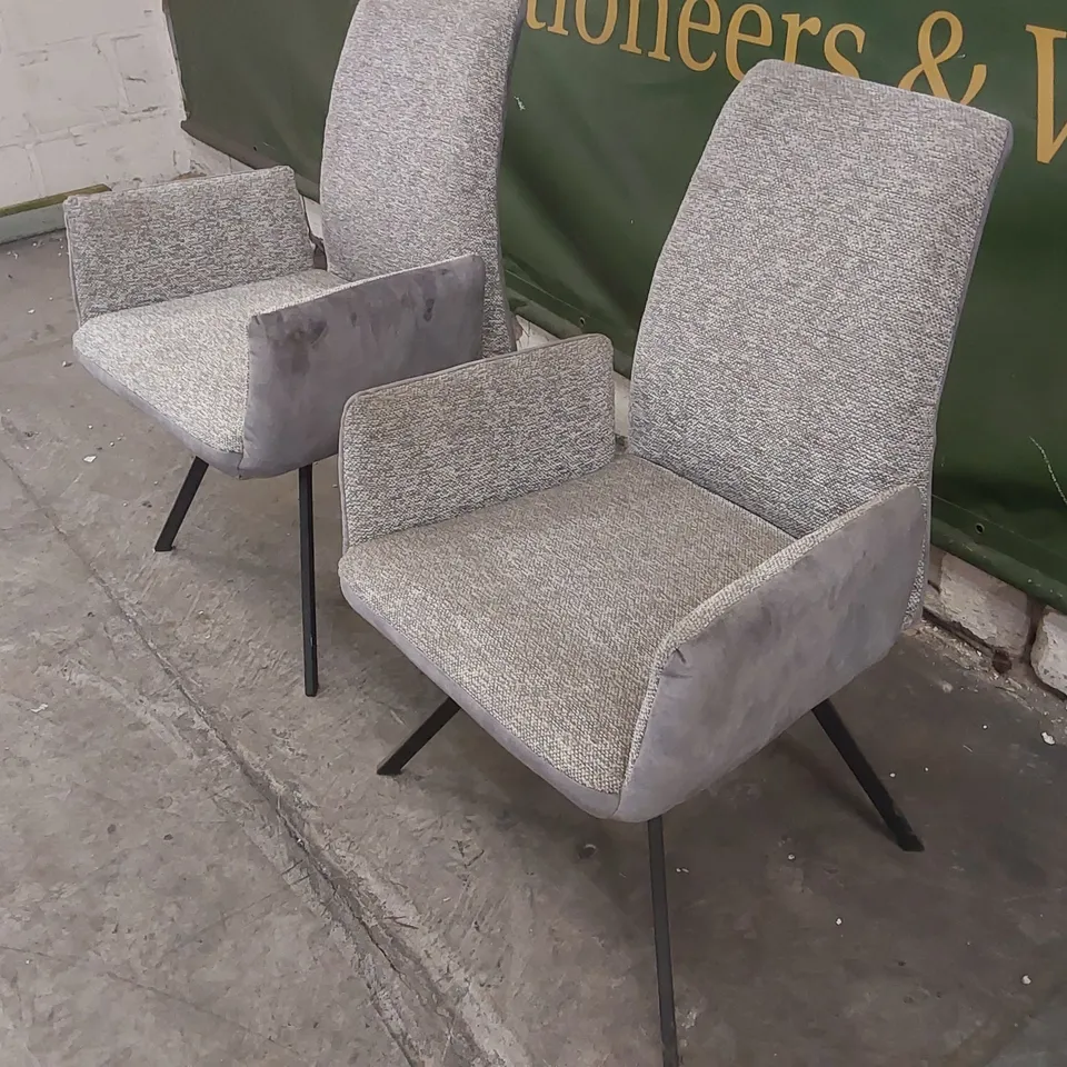 SET OF 2 DESIGNER FABRIC UPHOLSTERED SWIVEL CHAIRS