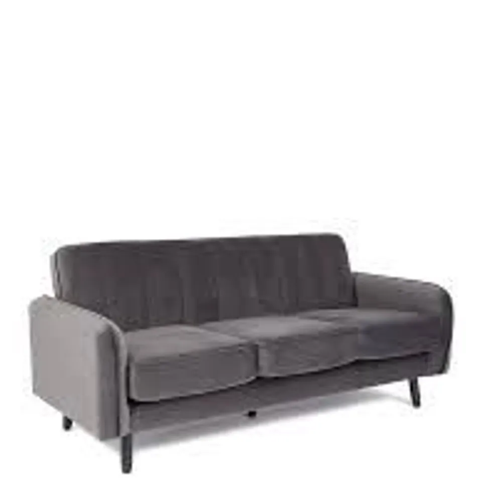 BOXED JENNIFER 3 SEATER VELVET FABRIC SOFA - GREY (1 BOX)