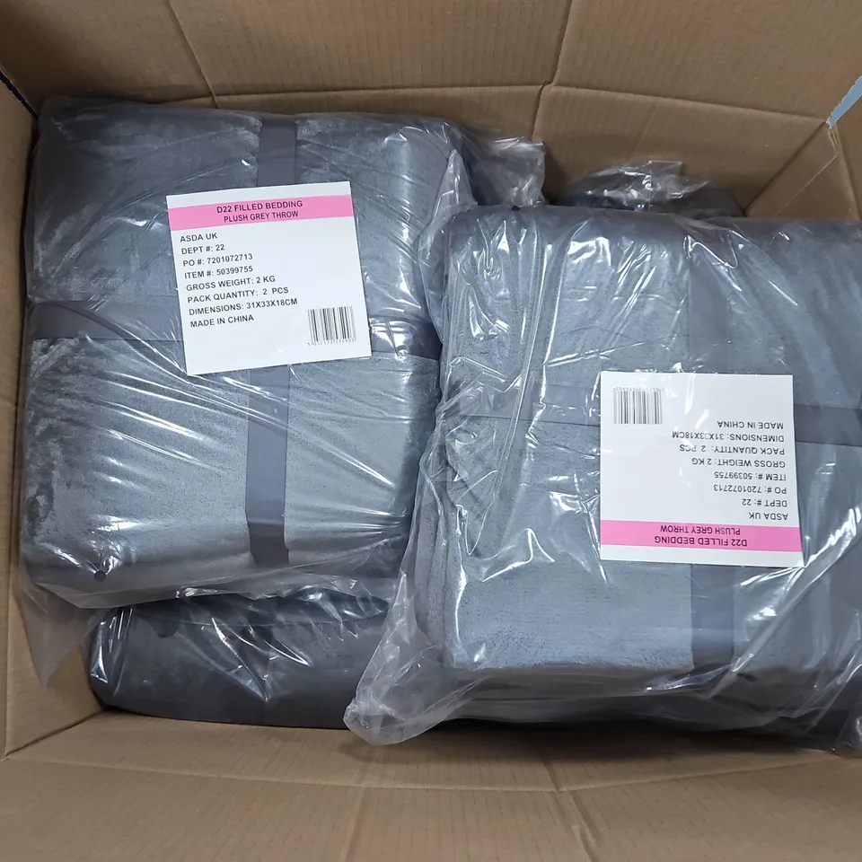 6 BAGGED SETS OF 2 FILLED BEDDING SOFT TOUCH PLUSH THROWS IN DARK GREY - KING SIZE
