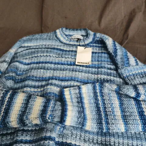 BERSHKA STRIPED KNIT SWEATER – BLUE, XS