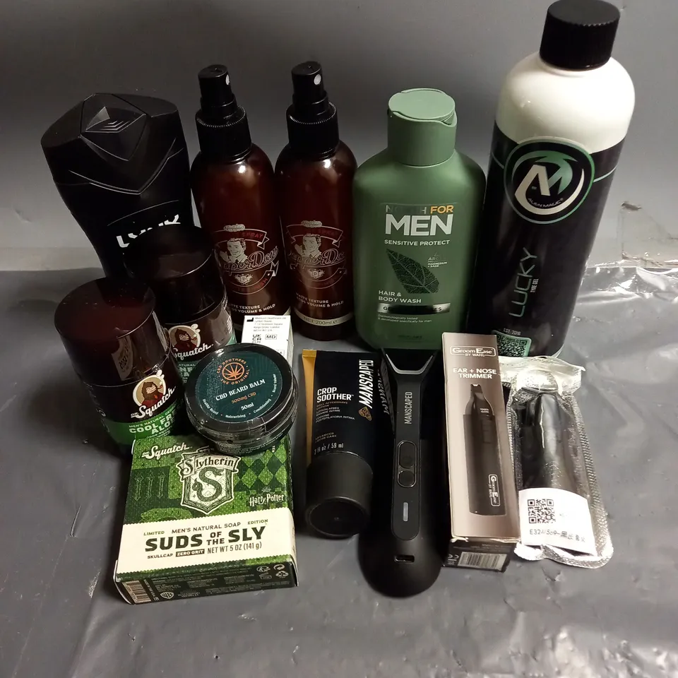 APPROXIMATELY 12 ASSORTED COSMETIC PRODUCTS TO INCLUDE - MANSCAPED LAWN MOWER 5.0 ULTRA - DR SQUATCH DEODORANT - CBD BROTHERS BEARD BALM - ETC 