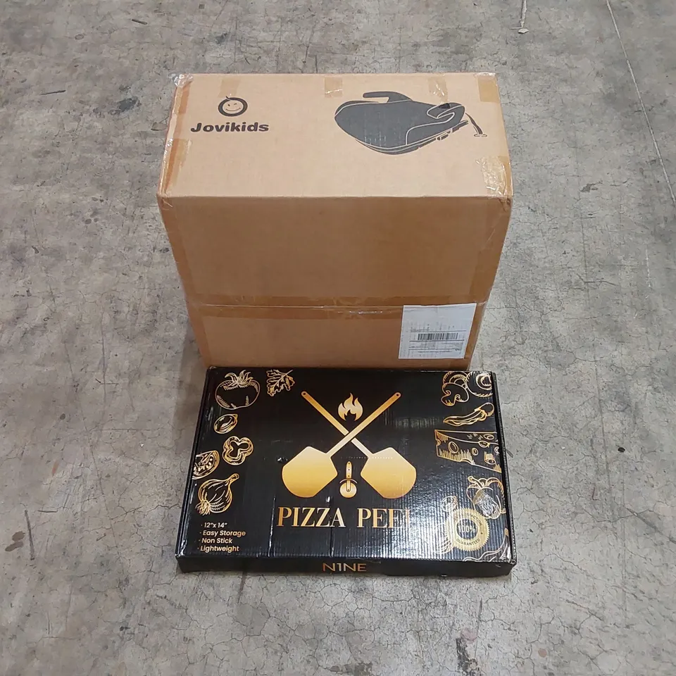 PALLET OF ASSORTED HOUSEHOLD ITEMS AND CONSUMER PRODUCTS TO INCLUDE; BOOSTER SEAT, PIZZA PEEL, BOXED FURNITURE ETC 