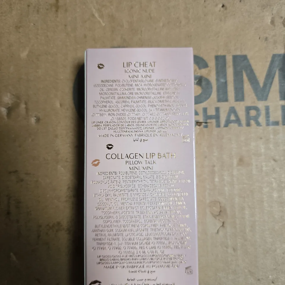 CHARLOTTE TILBURY LIP DUO: GLOSSY NUDE PINK LIP DUO (LIP CHEAT ICONIC NUDE) + COLLAGEN LIP BATH PILLOW TALK MINI