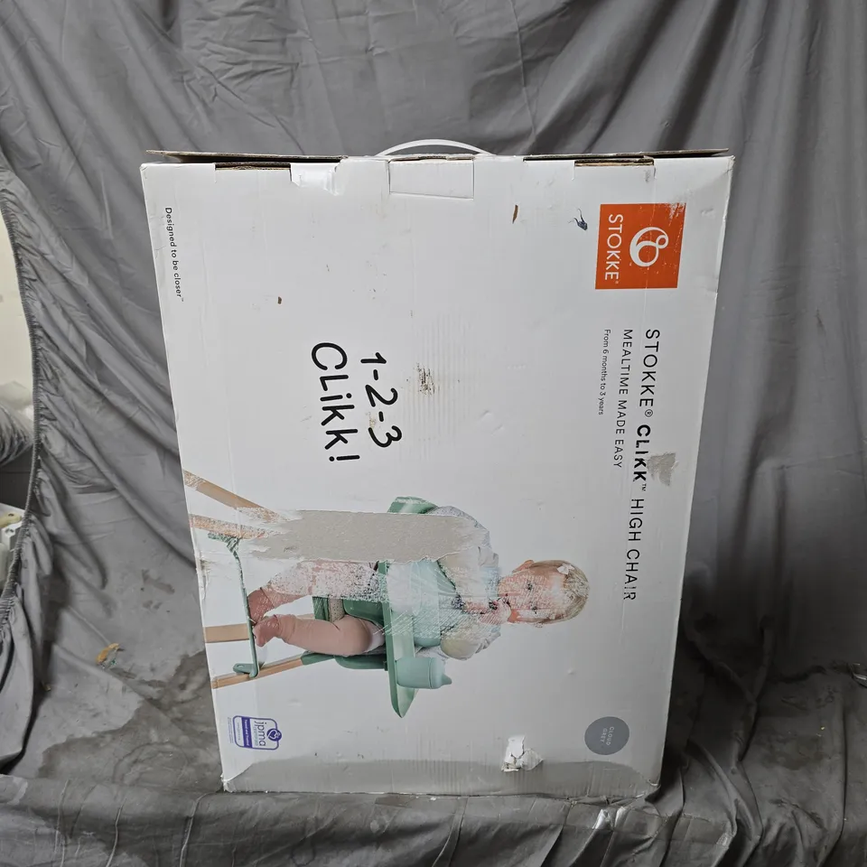 STOKKE CLIKK HIGH CHAIR 6 MONTHS TO 3 YEAR OLDS BOXED
