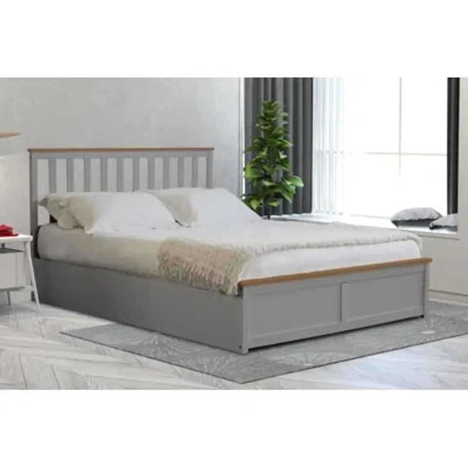 BOXED ARALIYA STORAGE BED - 4FT6 DOUBLE, LIGHT GREY/CARAMEL (2 BOXES)