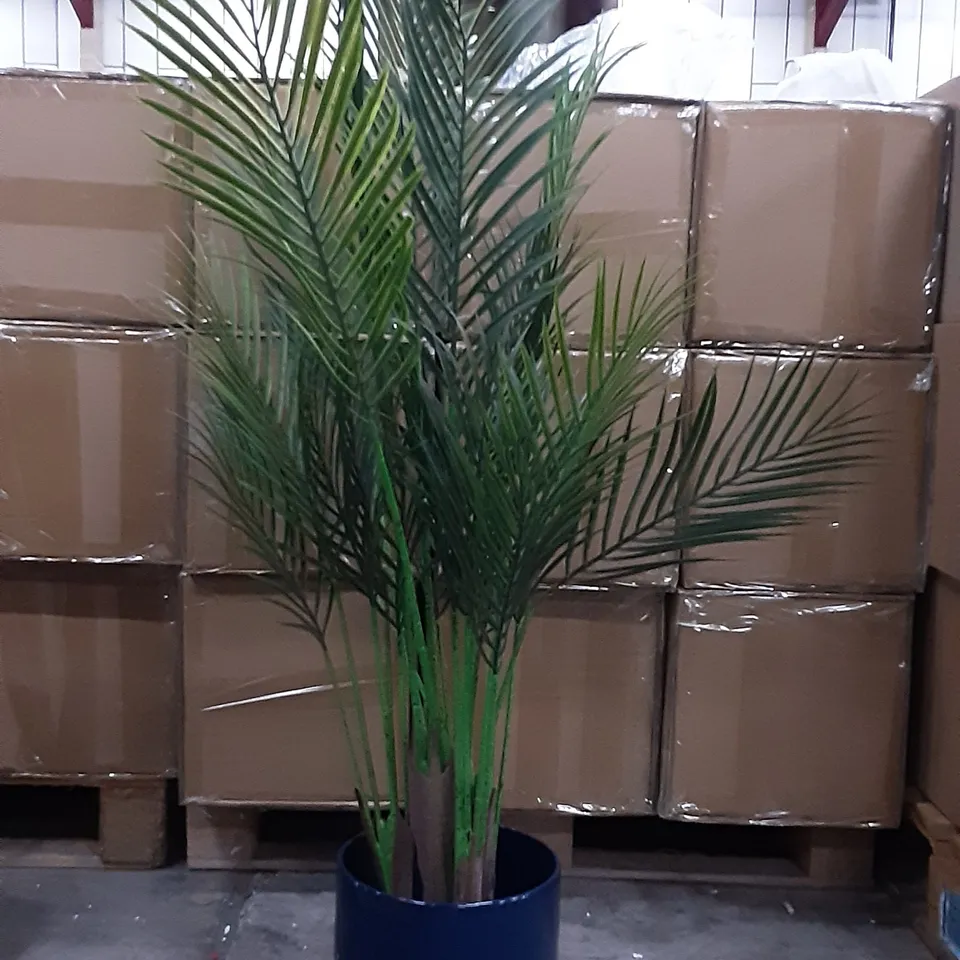 BOXED MY HOME LARGE LEAFY FAUX PALM PLANT IN CERAMIC POT 