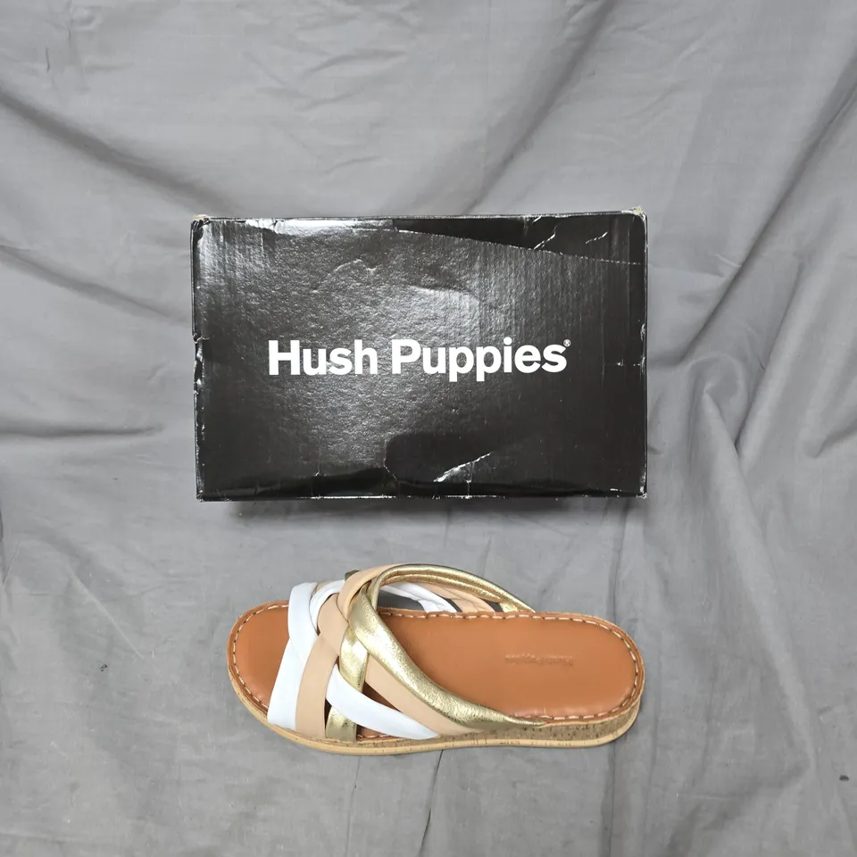 HUSH PUPPIES WOMEN'S STRAPPY SANDALS – WHITE & METALLIC GOLD - BOXED -  SIZE EUR 40 