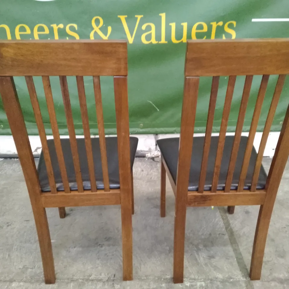 SET OF 2 NEW OXFORD DARK WOOD DINING CHAIRS (BLACK LEATHER SEAT PAD)