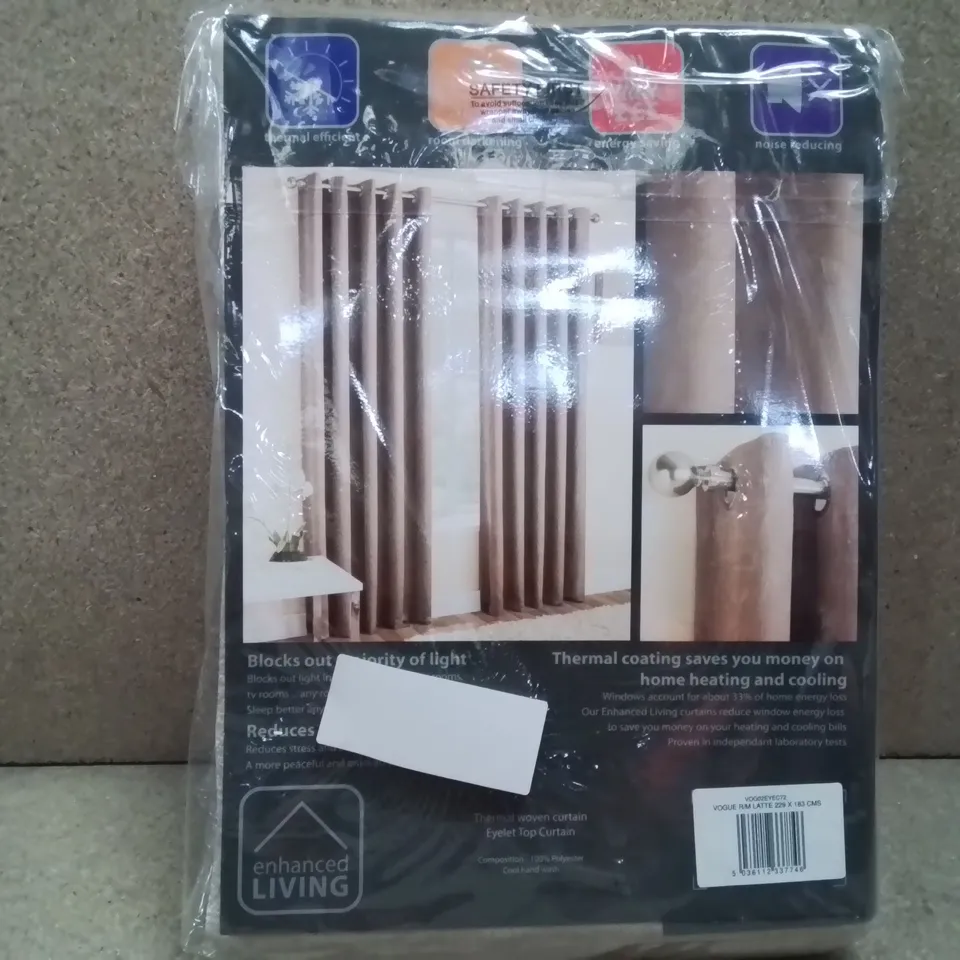 BRAND NEW ENHANCED LIVING BLACKOUT THERMAL CURTAINS 229 X 183CM (LATTE)