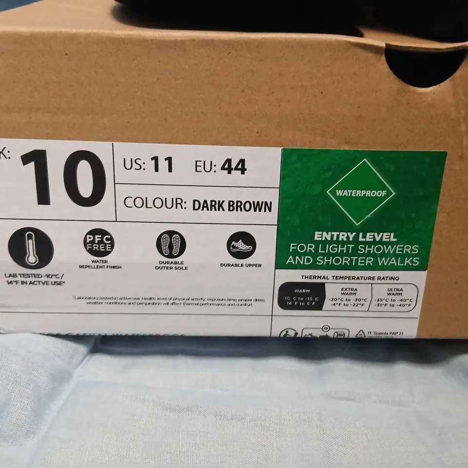 BOXED MOUNTAIN WAREHOUSE MEN'S BROWN LEATHER HIKING BOOTS – UK 10 (US 11, EU 44)