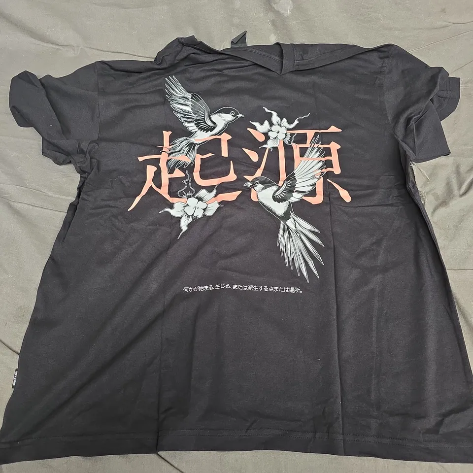 ONLY & SONS BLACK T-SHIRT XL WITH BIRD & FLORAL GRAPHIC