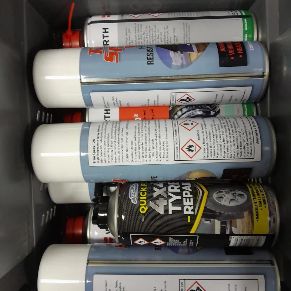 APPROXIMATELY 15 ASSORTED AEROSOLS TO INCLUDE ODIF TEMPORARY ADHESIVE, HOME & GARDEN WATERPROOF SPRAY, 4X4 TYRE REPAIR ETC - COLLECTION ONLY 