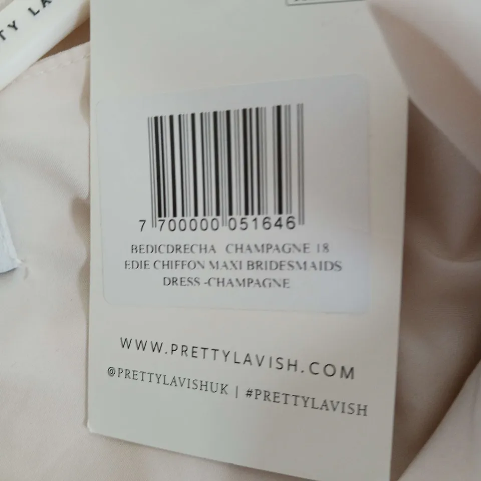 PREETY LAVISH EDIE CHIFFON MAXI BRIDESMADE DRESS CHAMPAGNE SIZE UK 18