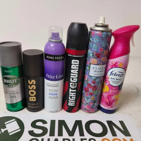 APPROXIMATELY 15 ASSORTED AEROSOLS TO INCLUDE HUGO BOSS , FEBREZE AND BRUT
