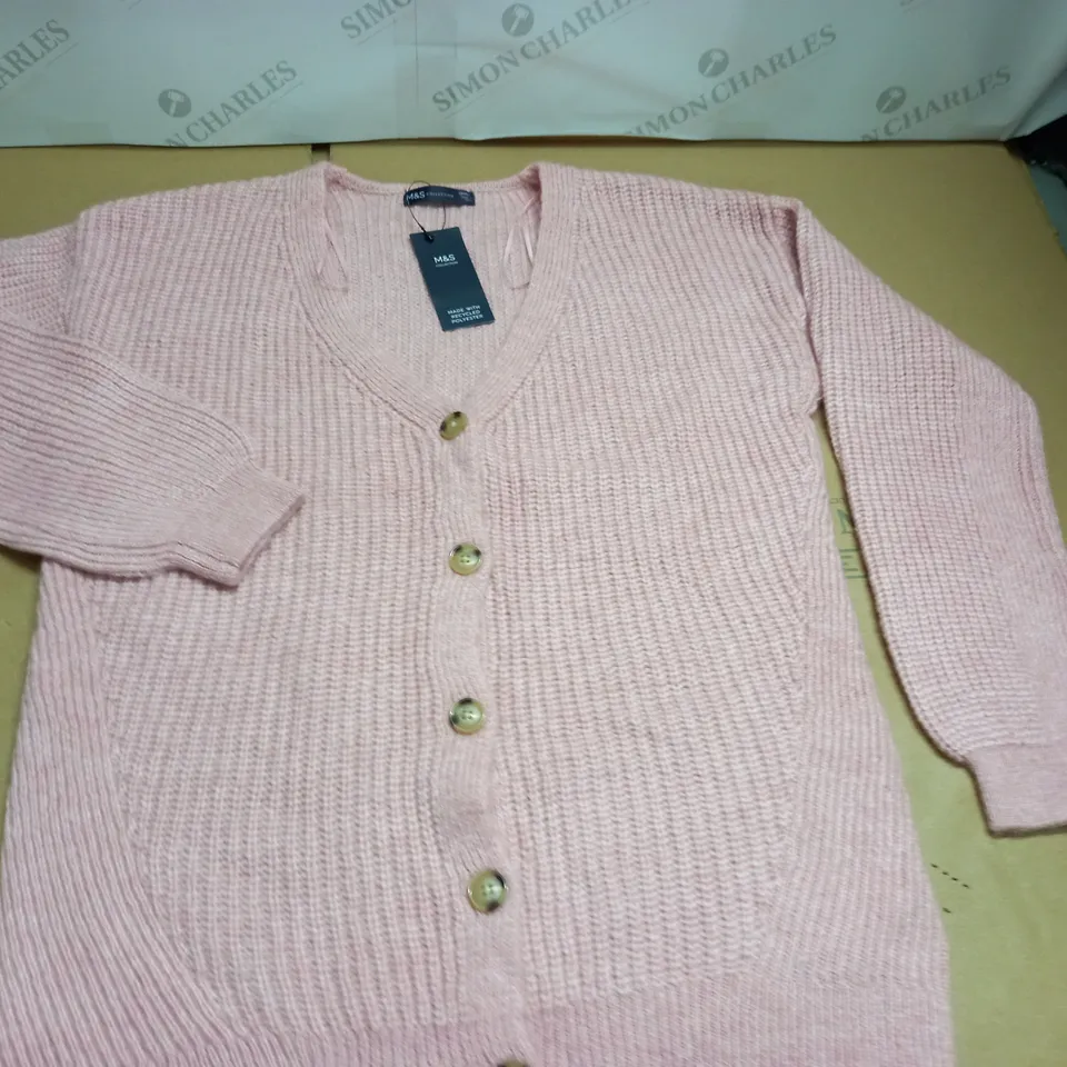 M&S PINK BUTTON THROUGH CARDIGAN - S