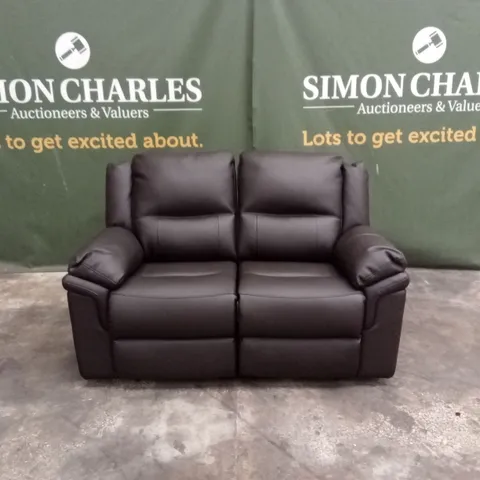 ALBION LUXURY FAUX LEATHER 2 SEATER HIGH BACK MANUAL RECLINER SOFA - CHOCOLATE