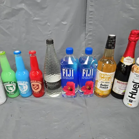 TOTE OF APPROXIMATELY 12 ASSORTED DRINKS ITEMS TO INCLUDE - FIJI WATER, HUEL, JUGGERNOG ETC
