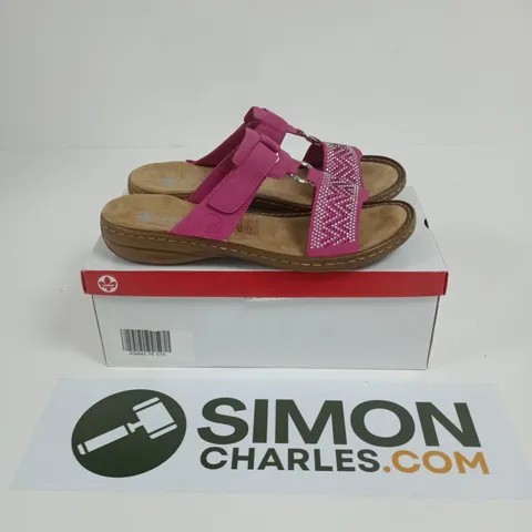 BOXED PAIR OF RIEKER OPEN TOE SANDALS IN GEM PINK - SIZE 41