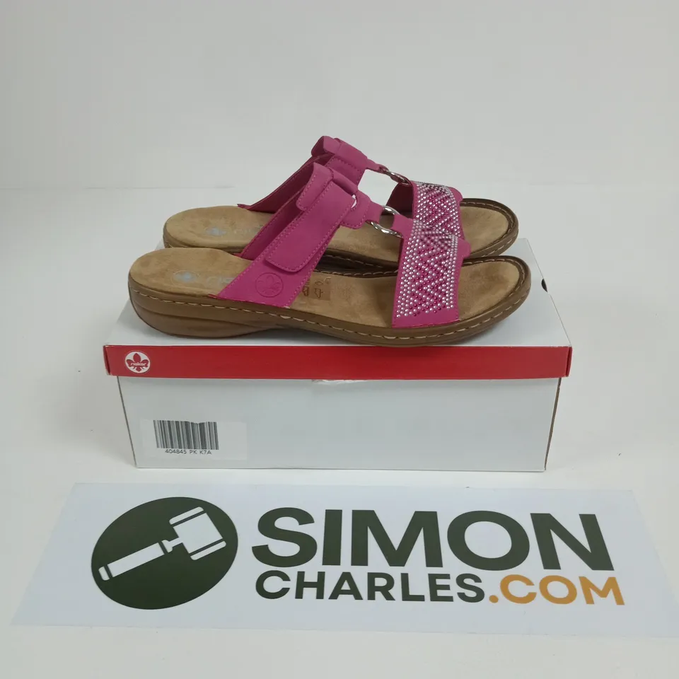 BOXED PAIR OF RIEKER OPEN TOE SANDALS IN GEM PINK - SIZE 41