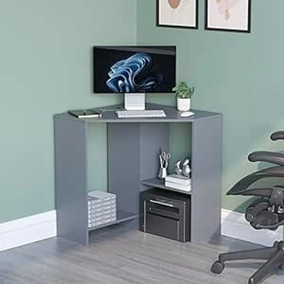 BOXED VIDA HETTON CORNER COMPUTER DESK - GREY (1 BOX)